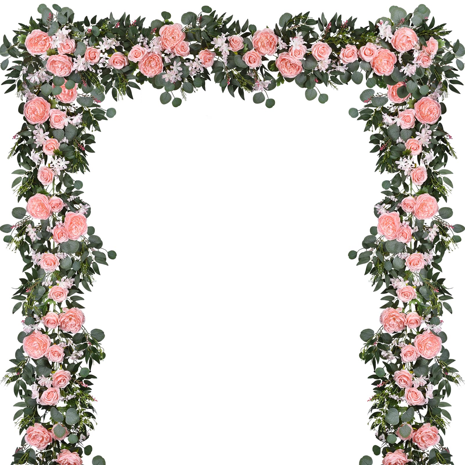 Photo 1 of Lvydec 2 Pack Artificial Peony Flower Garland - 6ft Silk Peony Vine Willow Leaves and Eucalyptus Garland White Arch Flower Vine for Wedding Party Table Decoration (Pink)