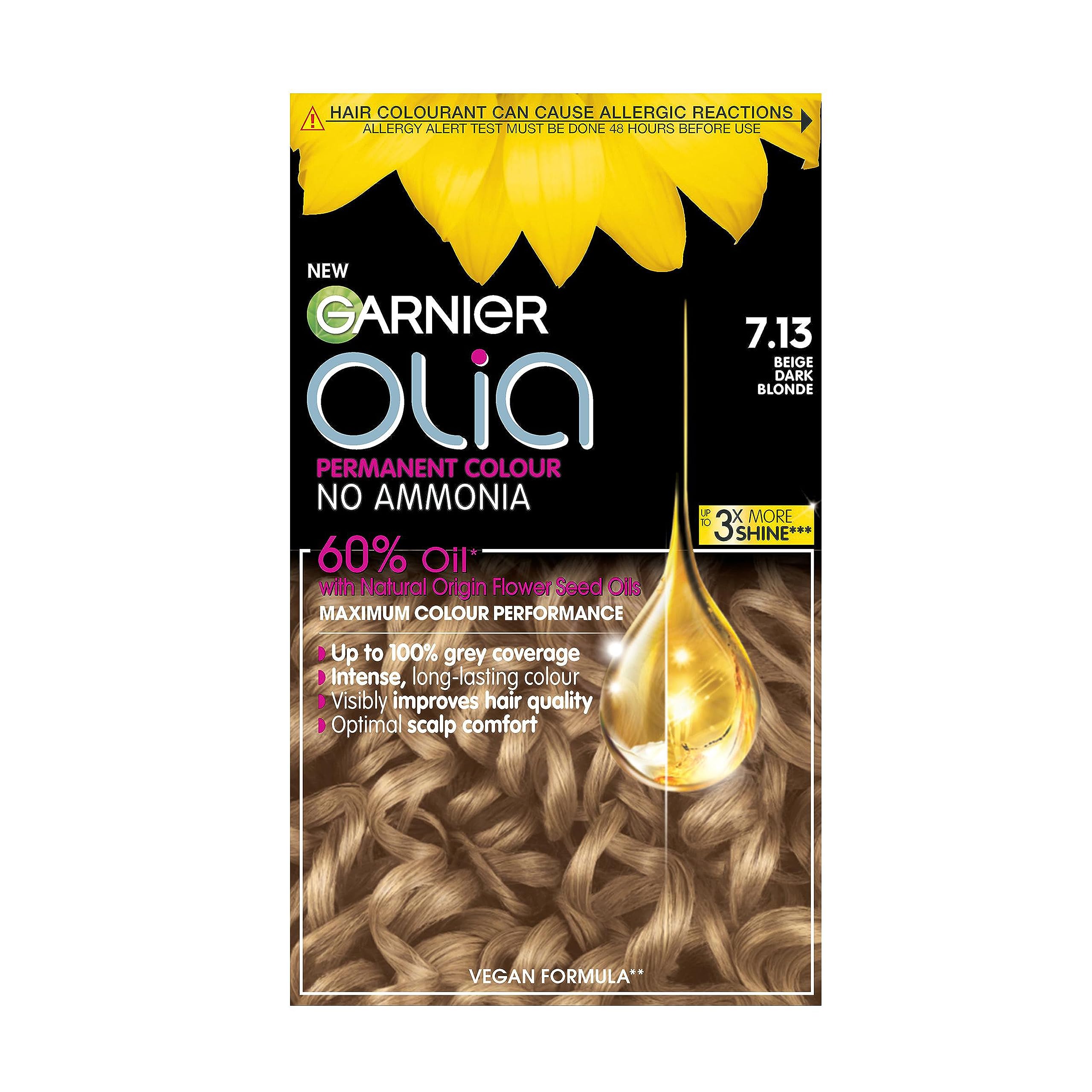 Garnier Olia Permanent Hair Dye, No Ammonia, Full Grey Coverage, Long-lasting Colour & Shine, Vegan Formula, Colour: 7.13 Beige Dark Blonde, 230g โ image 1