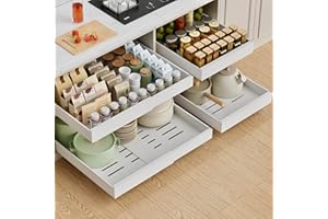 PAKETA 4 Pack Expandable Pull Out Cabinet Organizer, 21'' Deep Pull Out Drawers for Cabinets,Upgrade 3 Slide Rails Sliding Dr