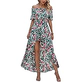 Mizukai Women's Off Shoulder Floral Flowy Party Split Maxi Romper Dress Long Summer Beach Sundress