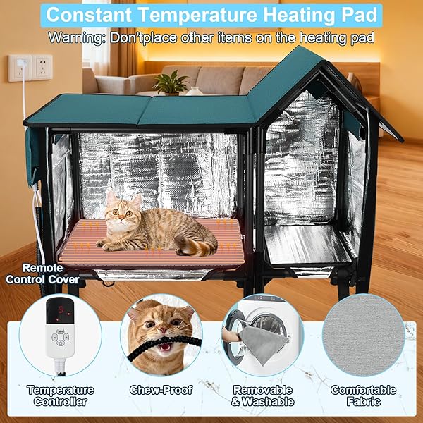 XOSODY HEATED CAT HOUSE FOR OUTSIDE CATS- 100% WEATHERPROOF INSULATED OUTDOOR CAT HOUSE WITH HEATING PAD, ELEVATED BASE & SAFE ESCAPE DOOR, WARM KITTY SHELTER FOR FERAL OR STRAY CATS IN WINTER