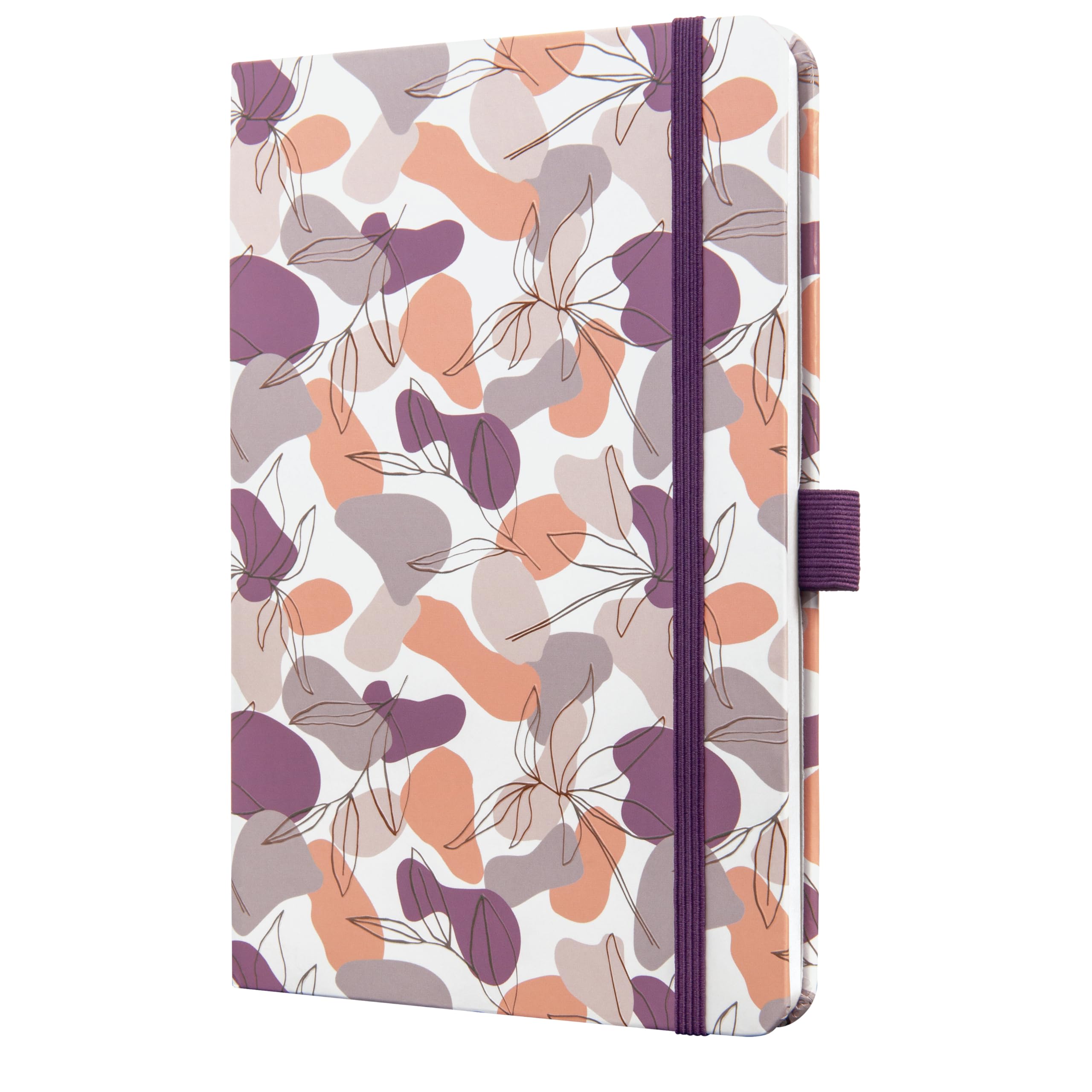 SIGEL J5359 Jolie Weekly Planner 2025, Design Summer Linear Leaves, 13,5 x 20,3 cm, hardcover, 174 Pages, Violet, Pink, White
