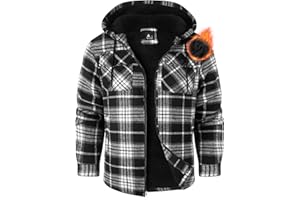 Ceoutdoor Mens Flannel Hoodie Jacket Fleece Lined Flannel Shirt Plaid Zip Up Sherpa Hooded Sweatshirt Warm Winter Coat