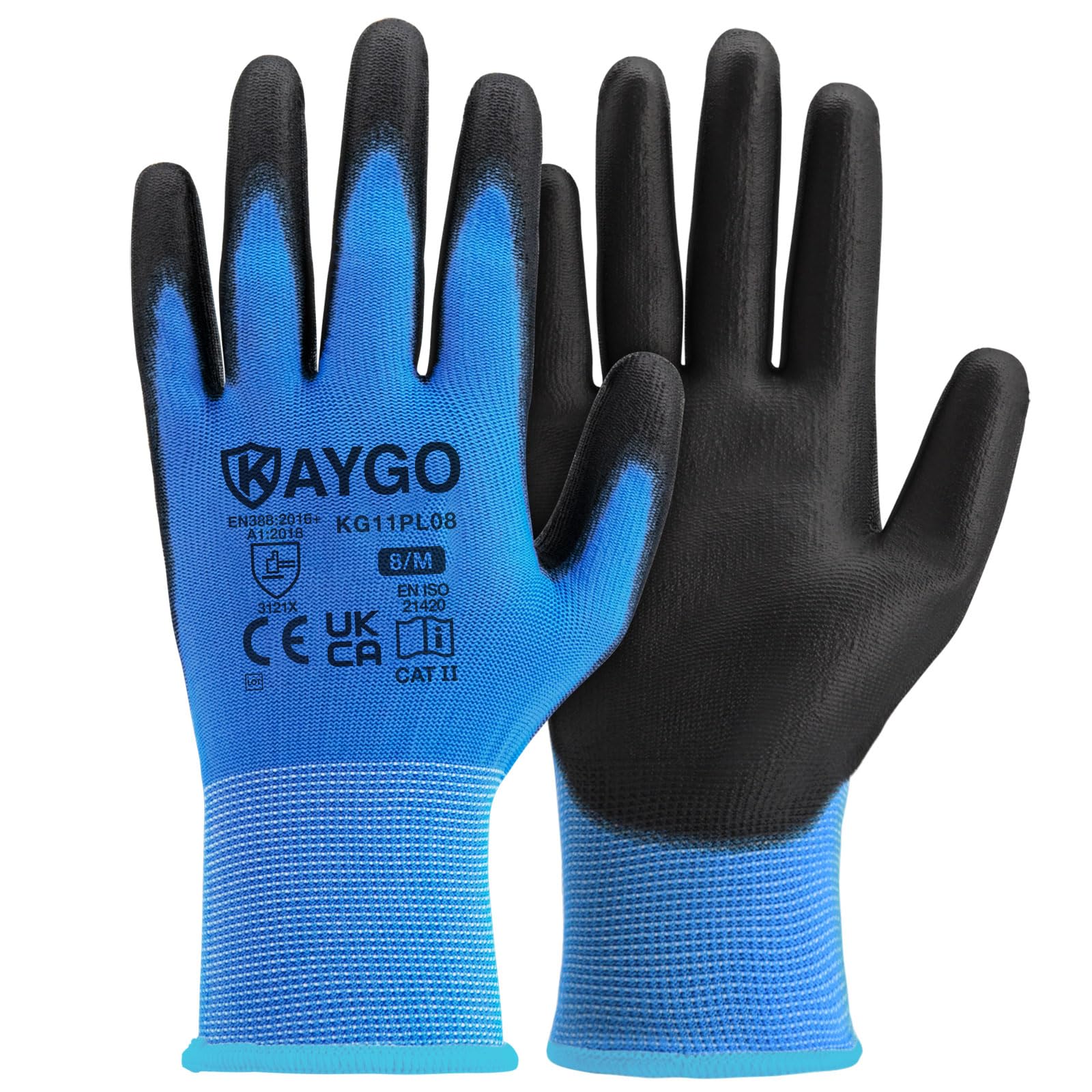 KAYGO Work Gloves PU Coated-12 Pairs, KG11PL, Safety Working Gloves with Secure Grip on Palm & Fingers, for Men and Women, Ideal for General Purpose Light Duty Work, Gardening (Medium, Blue) — image 1