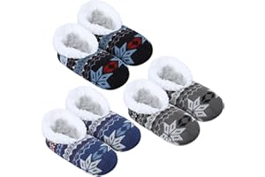 Croloose 3 Pairs Slipper Socks for Men Fluffy Sherpa Lined House Slippers Socks Non Slip Gripper Slippers for Christmas Indoor Winter Cozy Gifts