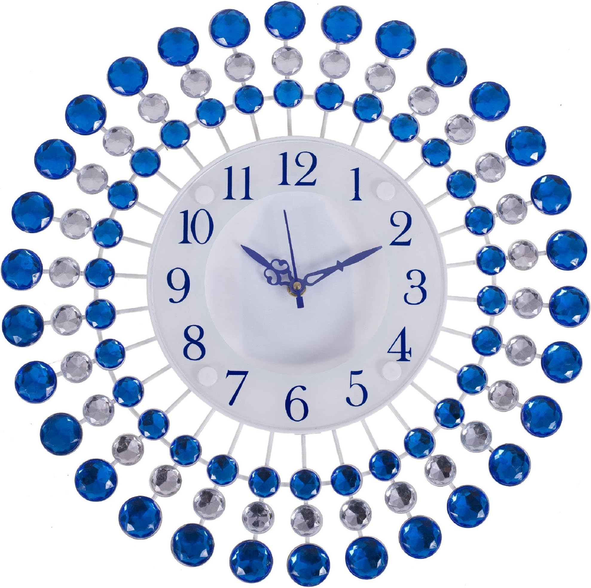 Smera Designer Molded Wrought Iron Crystal Studded Abstract Analog Wall Clock (36 cm x 5 cm x 36 cm, Blue & White)