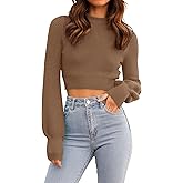 ZESICA Women's Spring Mock Neck Cropped Sweaters 2026 Long Sleeve Soft Ribbed Knit Pullover Jumper Tops