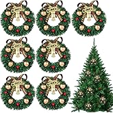 Holibanna 10Pcs Mini Christmas Wreath Ornaments 2.36 Inch Indoor Hanging Decorations with Bow Bell Sign for Tree Door Wall and Dollhouse Festive Decor