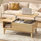 LYNCOHOME Fluted Lift Top Coffee Table with Storage, Modern Coffee Table for Living Room, Home Office(Natural)