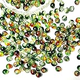 320 PCS 8mm Crackle Glass Beads for Jewelry Making, Green Color Crystal Round Bead for Bracelet Craft Necklace Earring Making Wine Charms Wind Chimes