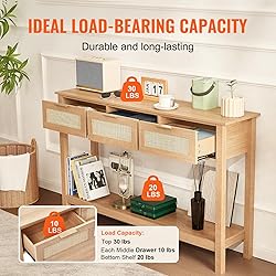VEVOR Rattan Console Table with 3 Storage