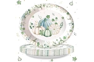 XUELIREN 50 PCS Large Thanksgiving Paper Plates Watercolor Pumpkin Disposable Oval Plates for Thanksgiving Autumn Harvest Table Decor