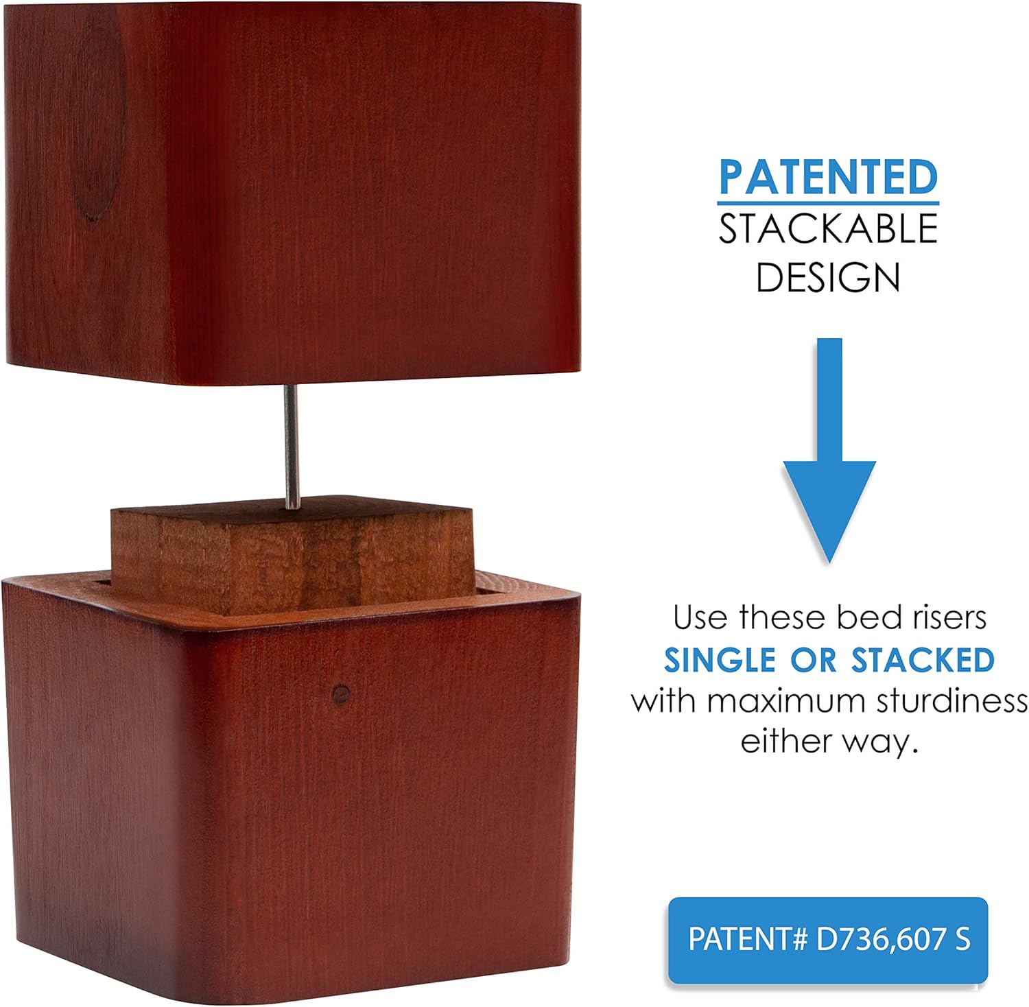 Richards Homewares Lifts 2.75 Inches Per Set, Adjustable Heavy-Duty Wooden Wood Bed Stackable Furniture Leg Riser Lifters, Mahogany (Pack of 4): Home & Kitchen