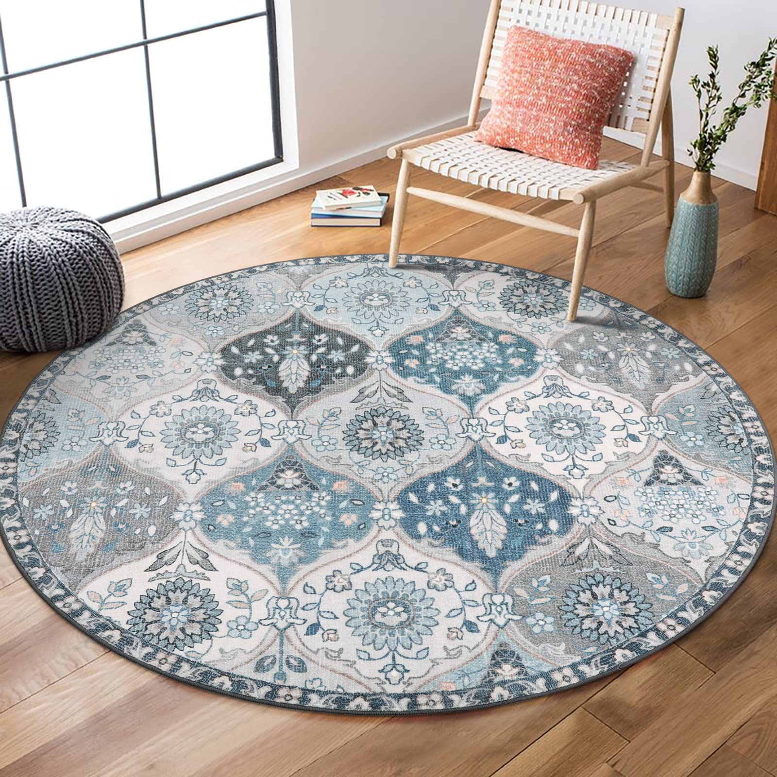Lahome Moroccan Trellis Washable Round Rugs, Non-Slip Soft Round Rug ...