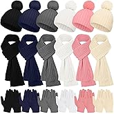 Suhine 18 Pcs Kids Winter Hat Gloves Scarf Set Warm Kids Knit Pom Beanie Hat Snow Gloves Neck Warmer Unisex for Gift