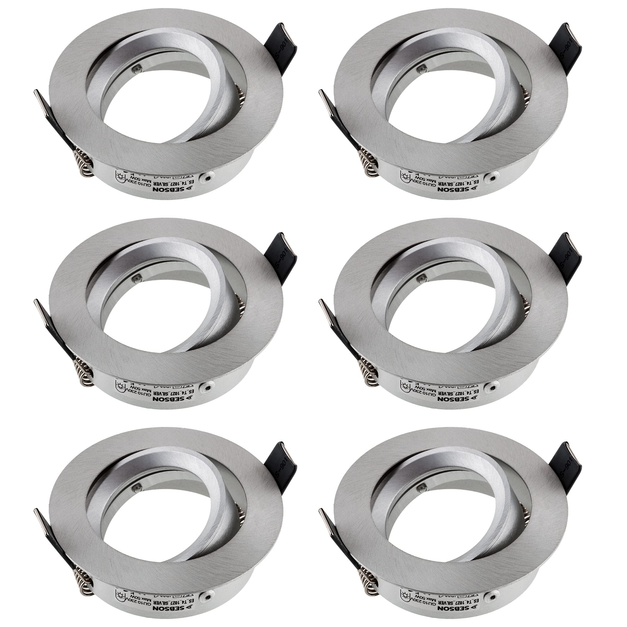 Sebson recessed spotlight, swivel, silver (LED/halogen), aluminium, Silver, 6er Set 50.0 watts 230.00 volts