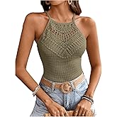 SweatyRocks Women's Hollow Out Lace Camisole Top Slim Fit Tie Back Summer Halter Tops