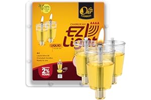 OHR CANDLES Pre - Filled Menorah Oil Cup Candles, Hanukkah EZ Lights, 100% Olive Oil with Cotton Wick in Cup (Pack of 44) - Burns Approx, 2 1/2 Hrs