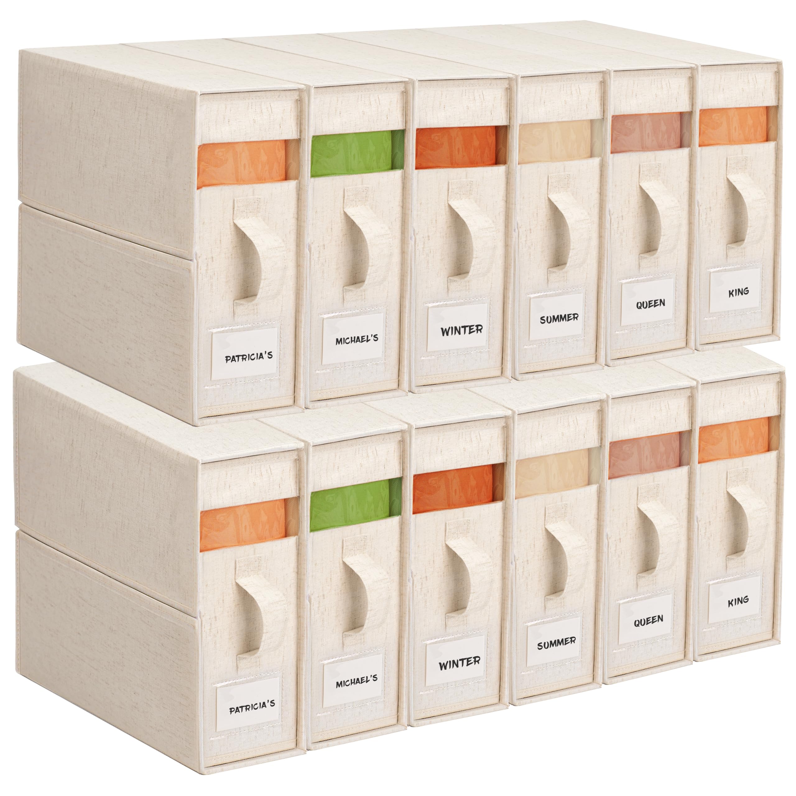 Photo 1 of 12Pack Linen Sheet Organizers for Linen Closet - King/Queen Size Bedding Storage Boxes with Clear Window | Foldable, Dustproof Sheet Storage Organizer for Blankets & Sheet Sets,Off-white