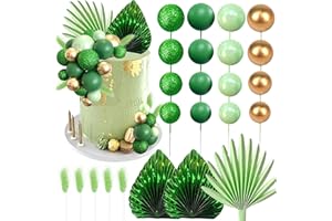 LEFUBABY Balls Cake Toppers Palm Leaves Cake Decorations for Birthday Wedding Baby Shower Party Supplies (Green)
