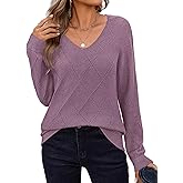 Zeagoo Womens Sweaters Fall 2026 Long Sleeve Knit Pullover V Neck Lightweight Crochet Sweater Tops Dressy Casual