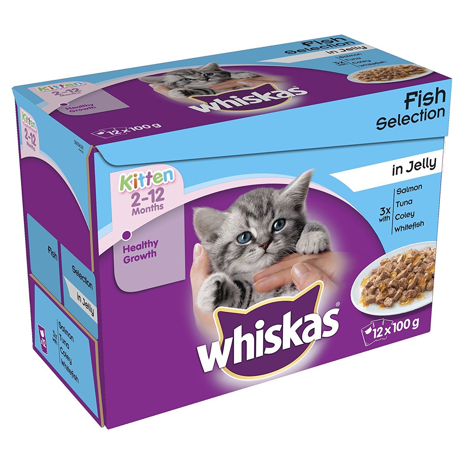 whiskas Junior Wet Cat Food for Kittens and Young Cats 2-12 Months, Fish Selection in Jelly, 48 Pouches (48 x 100 g)