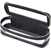 Pinkmik Makeup Brush Case Clear Travel Cosmetic & Toiletry Bag Slim Makeup Bag with Zipper Small Purse Organizer Car Essential Bag for Women (A/Black, SLIM)