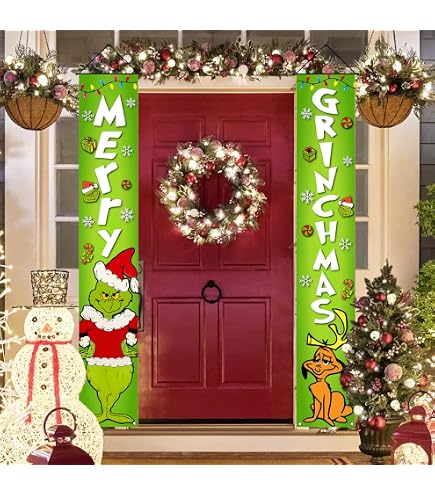 1 Par De Decoraciones Navideñas Grinch Letrero De Porche Puerta