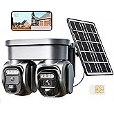 CowWolf 4G LTE Solar Security Camera Outdoor, No WiFi Needed, Dual Lens 360° View, 2K Color Night Vision, Cellular Security Camera with Built-in SIM, PIR Motion Alerts, 2-Way Talk, IP66 Waterproof