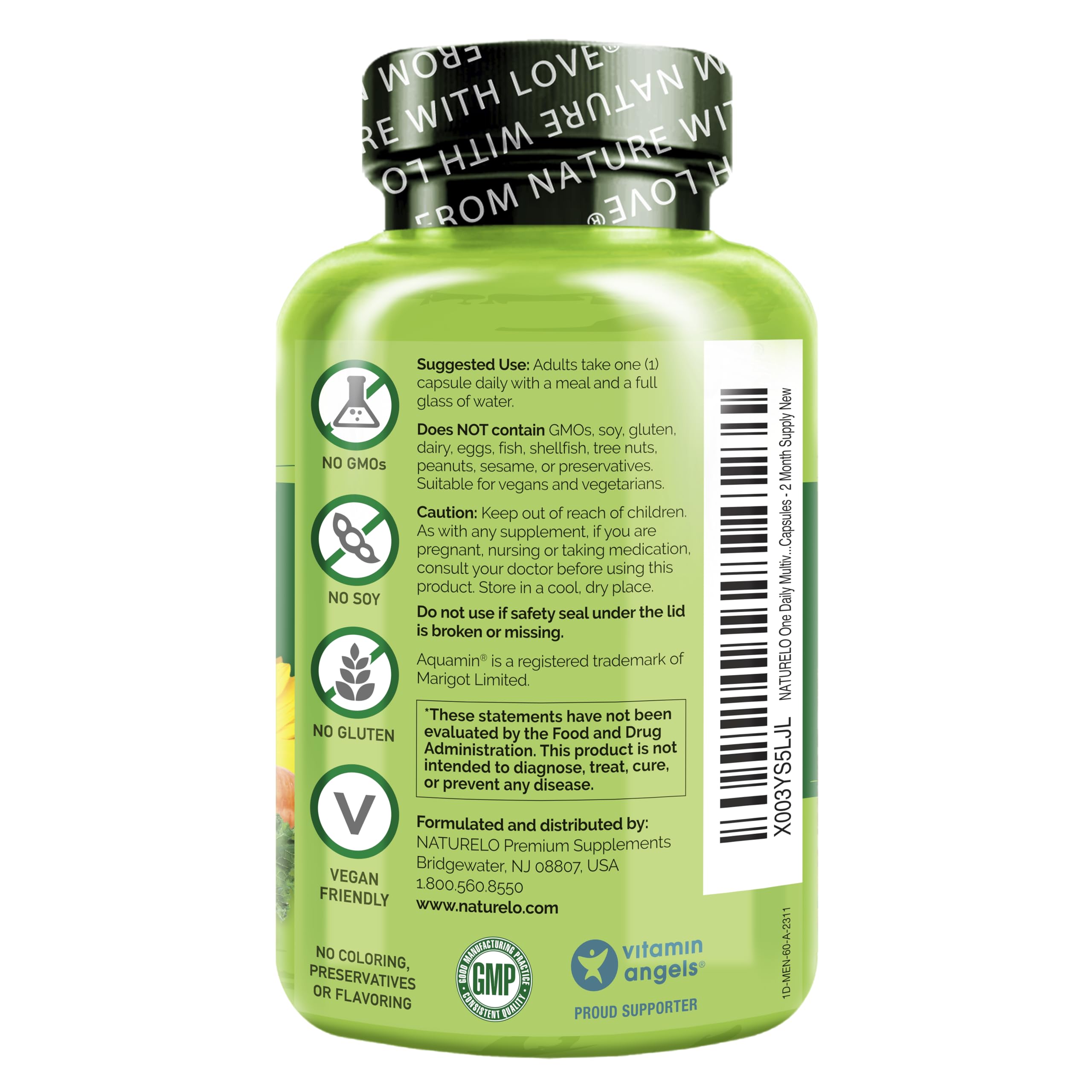 NATURELO Mens Multivitamins - One Daily Multivitamin for Men with Vitamins, Minerals & Organic Whole Foods, Boost Energy & Health, Non-GMO, 60 Vegetarian Capsules