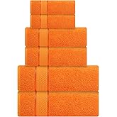 Luxury Bath Towels Set-100% Cotton- 2 Bath, 2 Hand & 2 Washcloths- Large, Thick, Fluffy, Absorbent, Quick Dry, Soft & Plush - Home, Pool, Hotel, Gym, Spa Towel -6 Piece Luxury Bathroom Towels- Orange