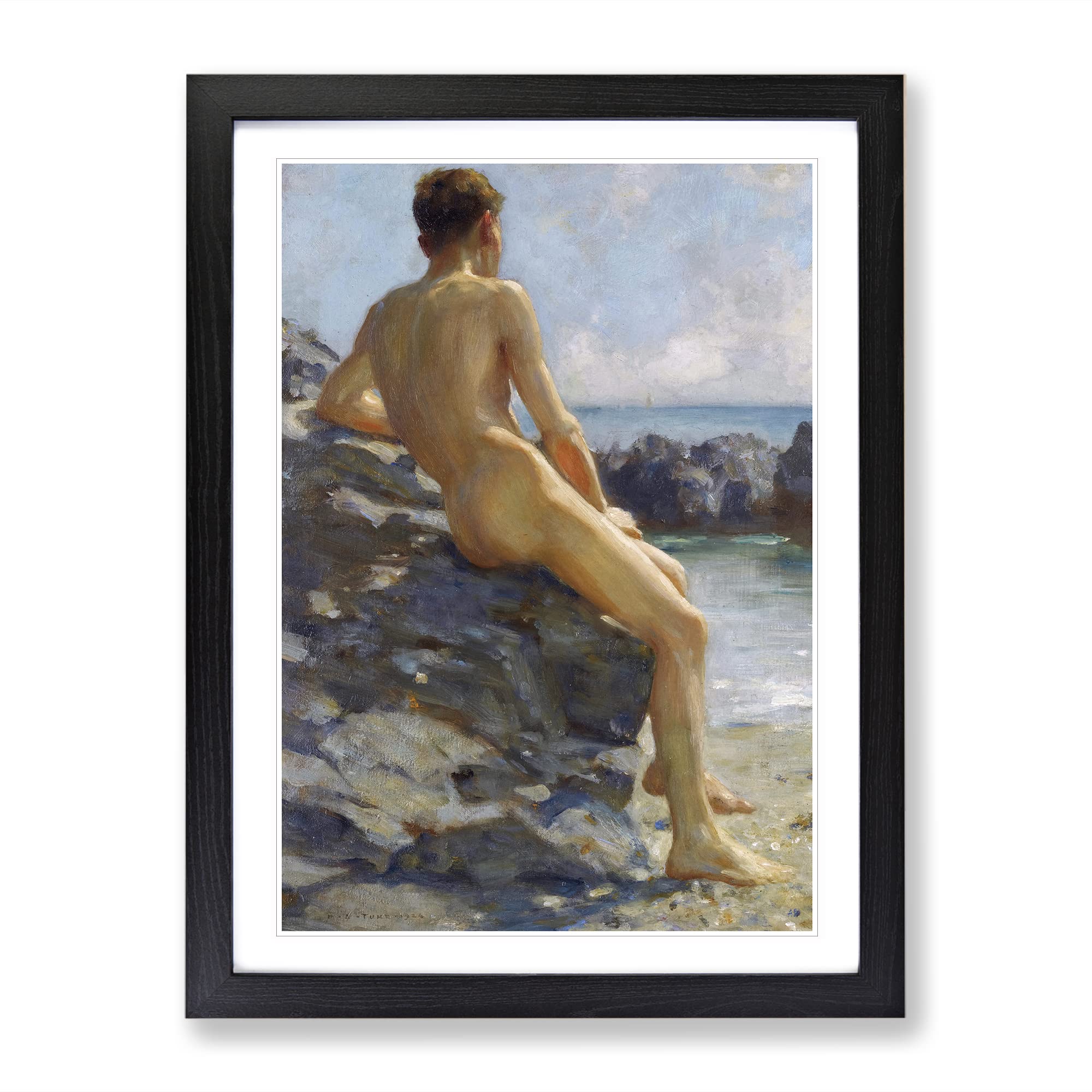 The Bather By Henry Scott Tuke Classic Painting Framed Wall Art Print, Ready to Hang Picture for Living Room Bedroom Home Office Décor, Black A3 (34 x 46 cm)