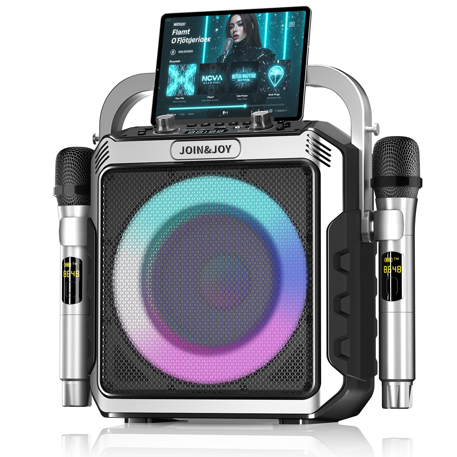 Photo 1 of Portable Karaoke Machine, with Wireless Microphones, Bluetooth Party Speaker with LED Lights, Loud Subwoofer, USB/AUX, Outdoor Karaoke Speaker for Adults & Kids, Home & Party