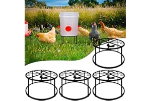 BEYOOGEEM 4Pcs Chicken Waterer Feeder Stand Metal Stand Rack with 4 Legs & Round Base Heavy Duty Supports Holder for Buckets Barrels Equipped Installed with Feeder Waterer Port for Coop Poultry Indoor Outdoor