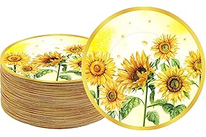 HSPAIDYP 50Pcs Sunflower Birthday Party Supplies Sunflower Paper Plates, 7" Sunflower Dessert Plates for Sunflower Themed Baby Shower,Wedding Bridal,Spring Sunflowers Birthday Party Decor (Wavy Sunflower)