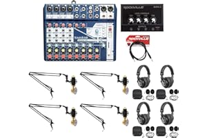 Soundcraft Notepad-12FX Mixer Bundle with Rockville RCM02 Pro Recording Mic, PRO-M50 Studio Headphones, DMS40 40" Mic Boom Arm, RCTR106B TRS to TRS Cable and RHPA4 Headphone Amplifier Stereo