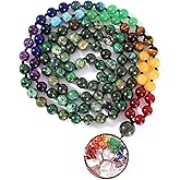 Bivei 108 Mala Beads Necklace Life Tree 7 Chakra Wrap Bracelet Real Healing Gemstone Yoga Meditation Hand Knotted Mala Prayer Bead Necklace