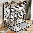 Bunk Beds, Metal Bunk Bed, Triple Bunk Bed for Kids,Teens, Adults, Girls, Boys, Detachable BunkBed Can Be Divided into 3 Twin Beds,No Box Spring Need (Black-Twin Over Full)