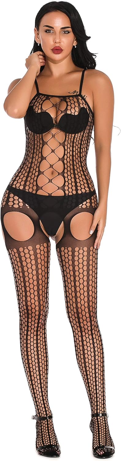 GVIANCXI 6-Pack Women Fishnet Bodystocking Long Sleeve Babydoll Bodysuit Sleepwear Nightwear Black: Clothing