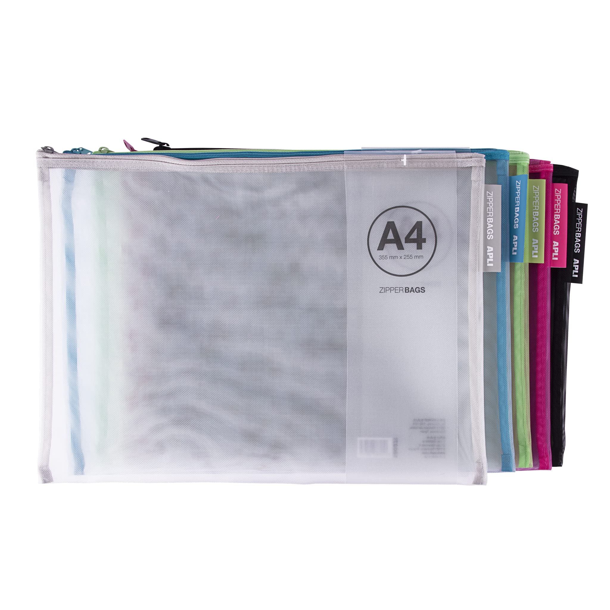 APLI 18027 – Nylon Bag – Zipper Bag – Breathable Nylon Pencil Case – A4 – 355 x 255 mm – Random Colour