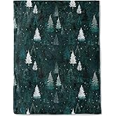 ainori Christmas Decorative Throw Blanket White Snowy Tree and Green Forest Print Decoration, Soft Flannel Winter Blankets for Couch Bed Sofa, Holiday Home Decor, Xmas Festival Gifts 50x60 Inch