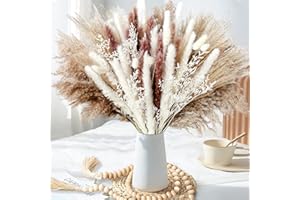 Nadong 80Pcs Dried Pampas Grass Bouquet | Pampas Grass Decor Dried Flower Bouquet Boho Decor,6 Kinds of Dried Plants,Pompous 