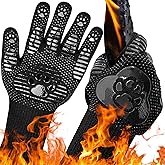UBeesize Lengthen BBQ Gloves, 1472°F Heat Resistant Grill Glove, Fireproof Oven Gloves for Cooking, Non-Slip Fire Glove for Grilling, Barbecue, Smoker, Baking, Frying