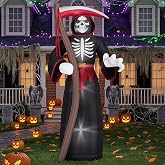 8FT Halloween Inflatables Outdoor, Giant Grim Reaper Blow Up Yard Decor | Halloween Inflatables Decoration, Giant Grim Reaper Blow Up Yard Decor with LED Lights, Scary Animated Party Prop for Lawn