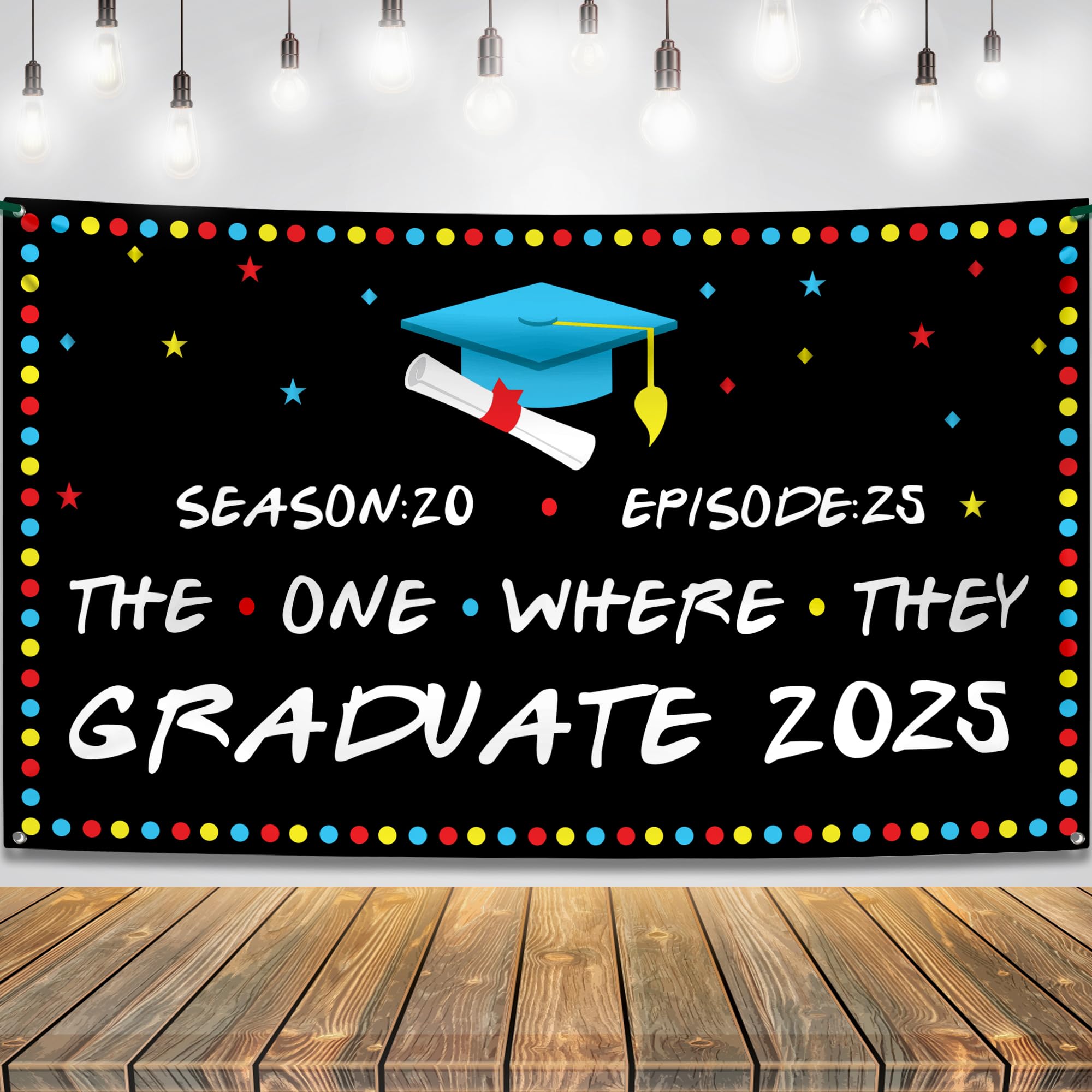 Photo 1 of KatchOn, The One Where They Graduate 2025 Backdrop - XtraLarge, 72x44 Inch | Friends Graduation Banner, Friends Graduation Decorations 2025 | Grad Backdrop, graduation Decorations Class of 2025