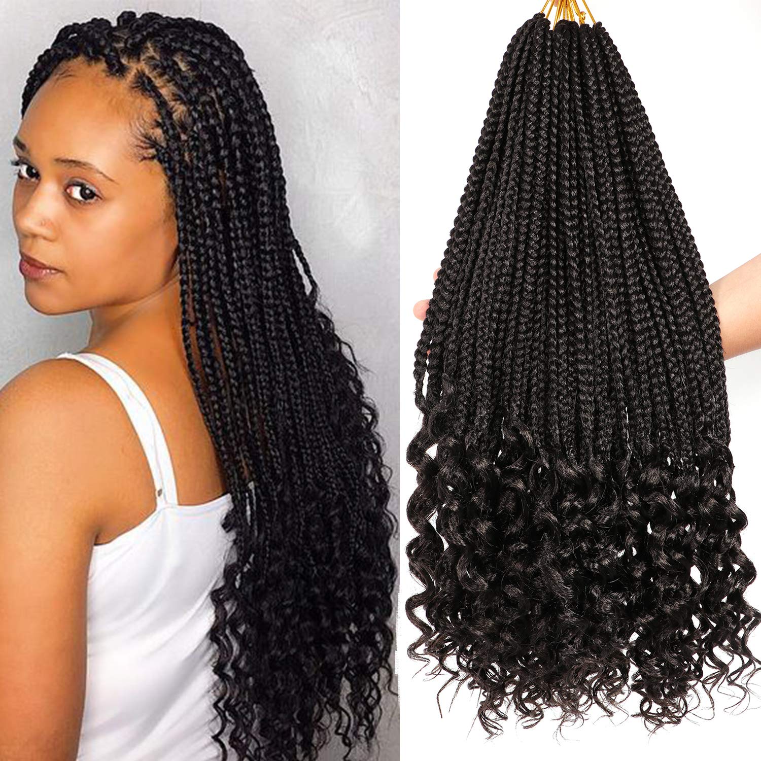 7Packs 18 Inch Crochet Braids Hair Extensions Box Braids Crochet Hair Extensions for Black Women Goddess Braiding (18Inch #1B) — image 1