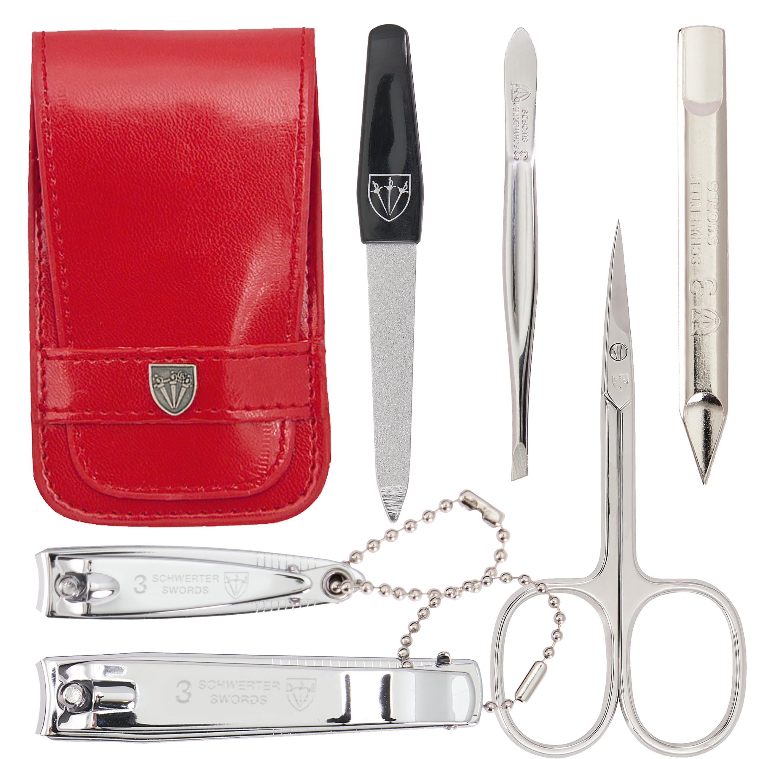 3 Swords Germany - brand quality 6 piece manicure pedicure set for nail care scissors clipper with case by 3 Swords Germany - red