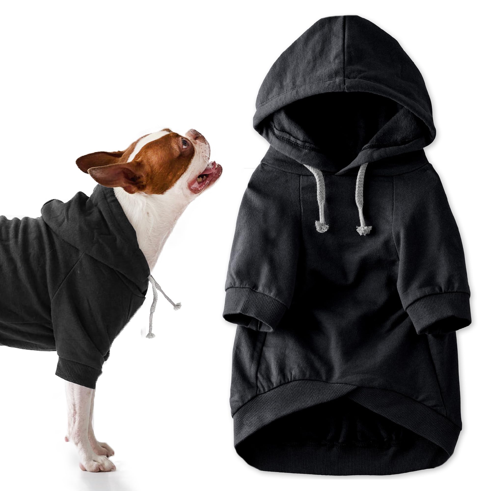 Pet Passion Rocky II – The Extra Comfy Hoodie, Organic Cotton and Recycled Poly Dog Hoodie Pet Coat Sweater for Small, Medium, Large Dogs​​, Black, X-Small (5-12 lbs)