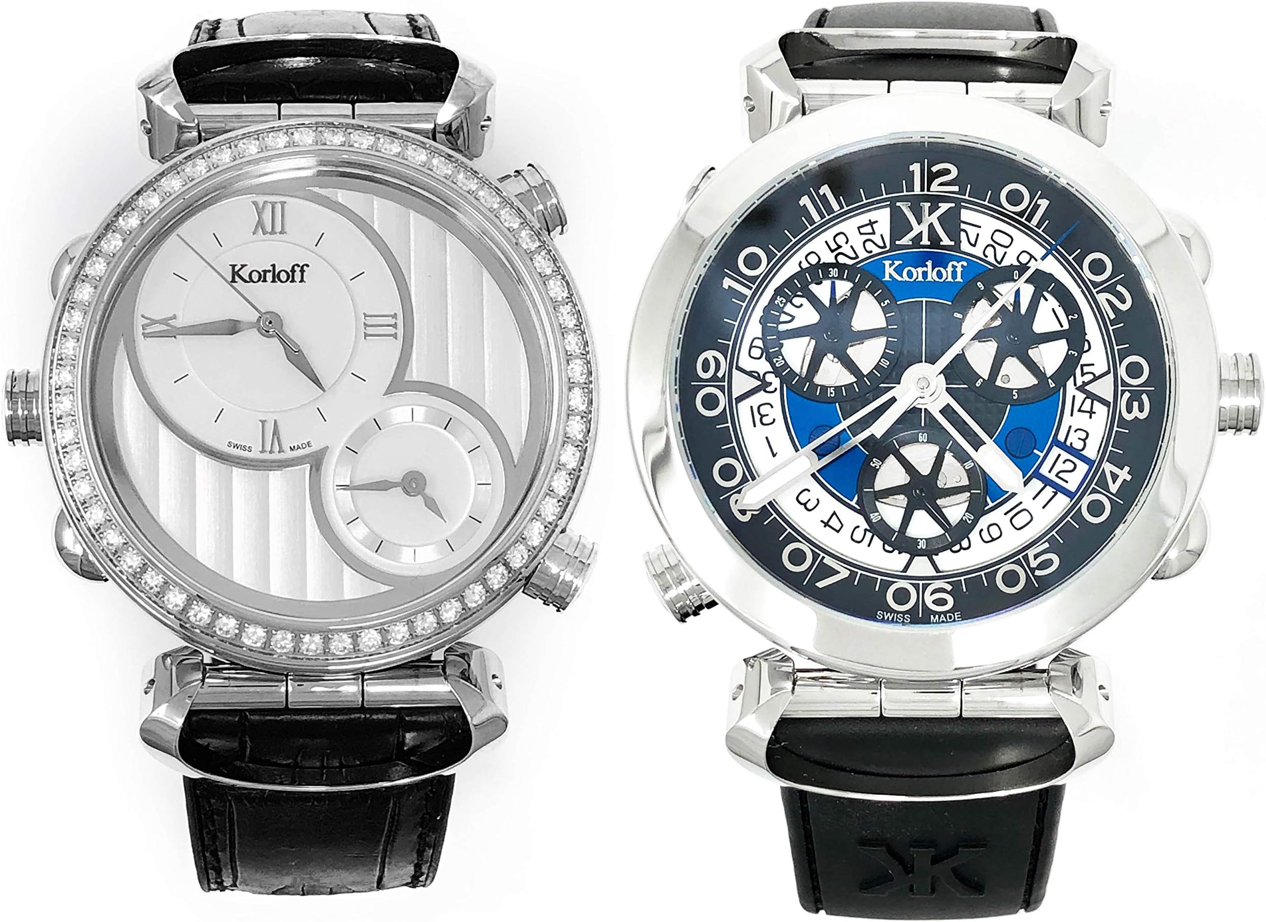Korloff Unisex Chronograph Quartz Watch Diamonds Reversible Highway Voyager CR3BSD