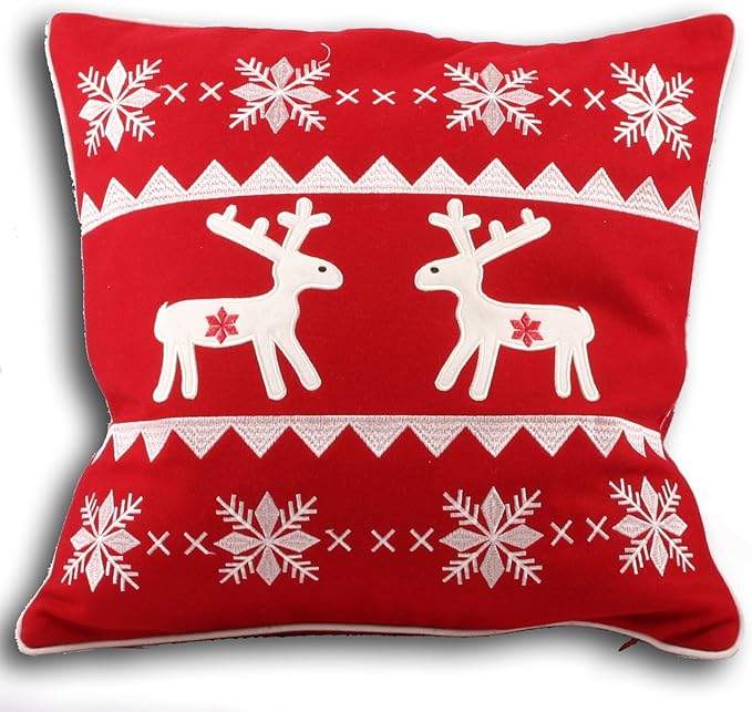 Paoletti Reindeer Scandinavian Christmas Wool Cushion Cover, Red, 45 x